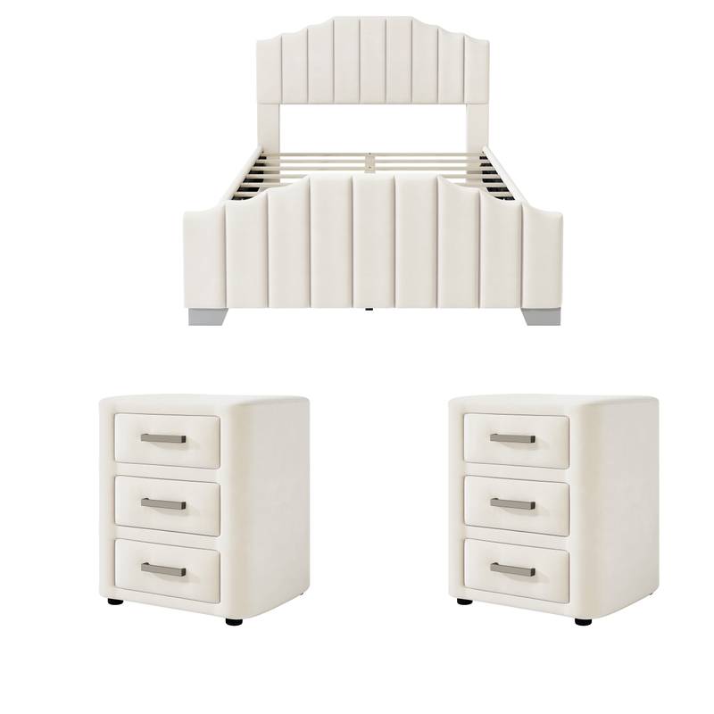 Lavish Velvet Bedroom Set with Tufted Bed & Chic Nightstands