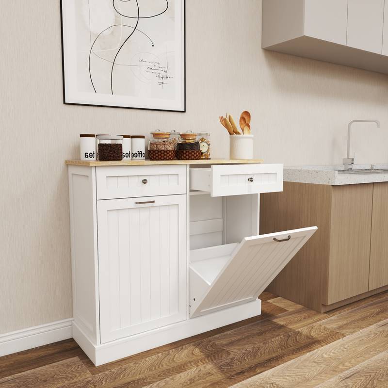 Stylish Tilt-Out Trash Cabinet with Drawers