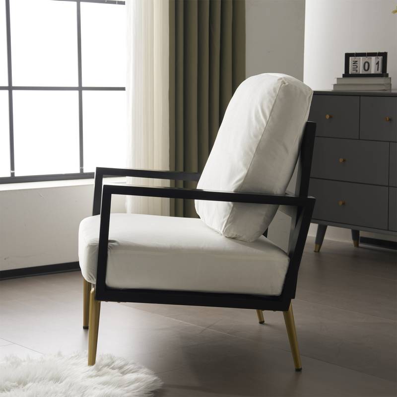 Chic White Accent Armchair with Gold Legs