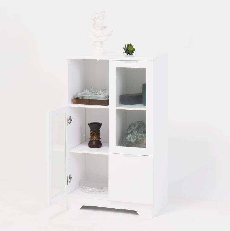 Chic White Glass Door Cabinet
