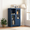 Navy Blue Glass-Front Cabinet with Open Storage