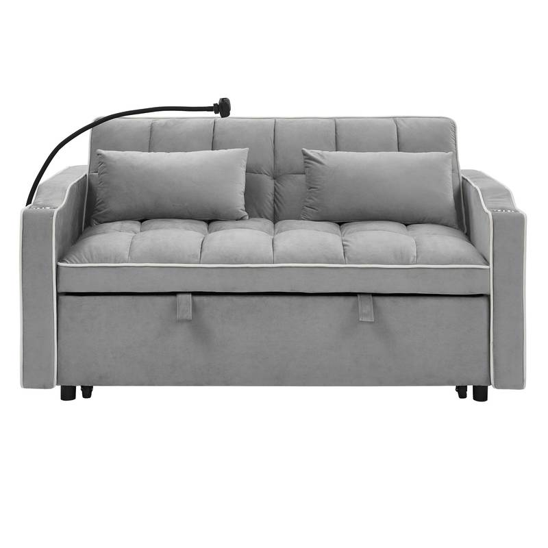 Chic Velvet Sofa Bed with USB Port and Swivel Stand