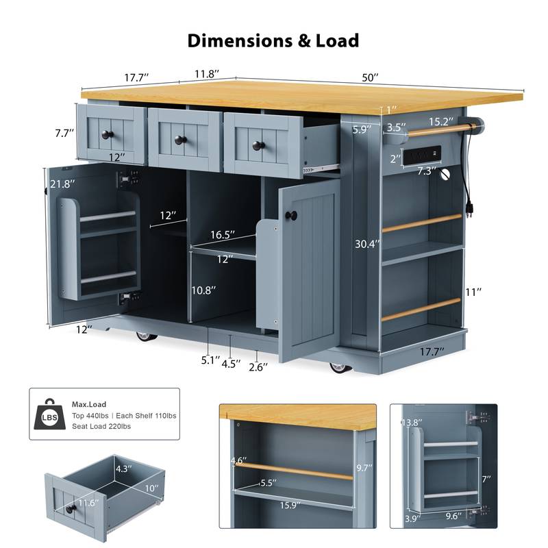 Versatile Rolling Kitchen Island with Drop Leaf & Storage