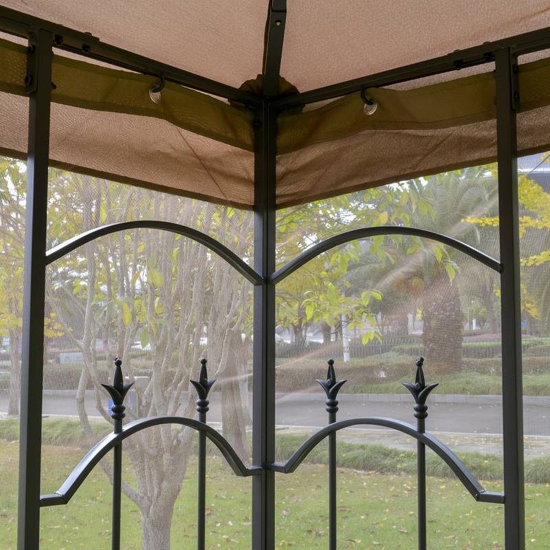 Charming Brown Patio Gazebo with Shelves and Netting
