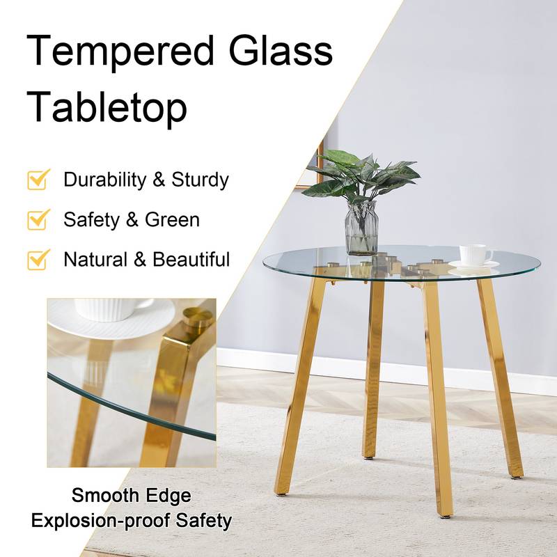 Chic Gold-Base Round Glass Dining Table