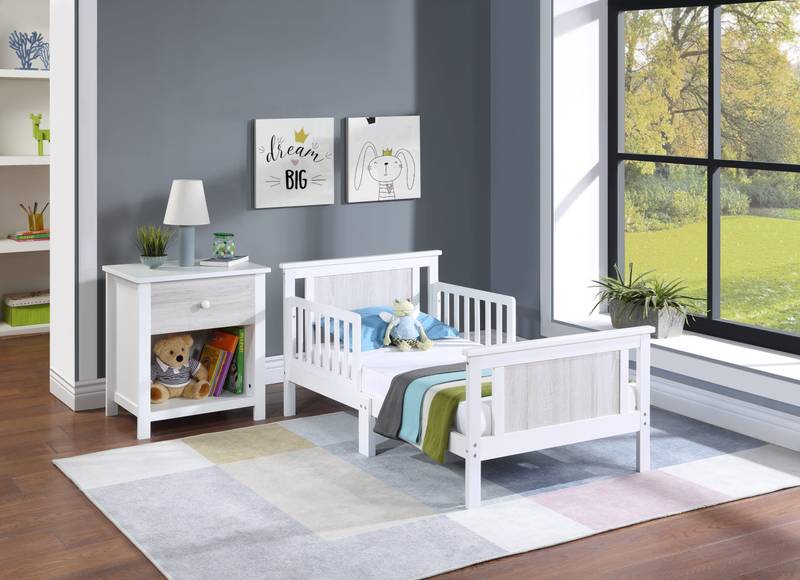 Cozy Convertible Toddler Bed in White & Gray