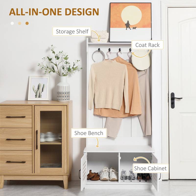 Chic Entryway Organizer with Coat Rack & Shoe Bench