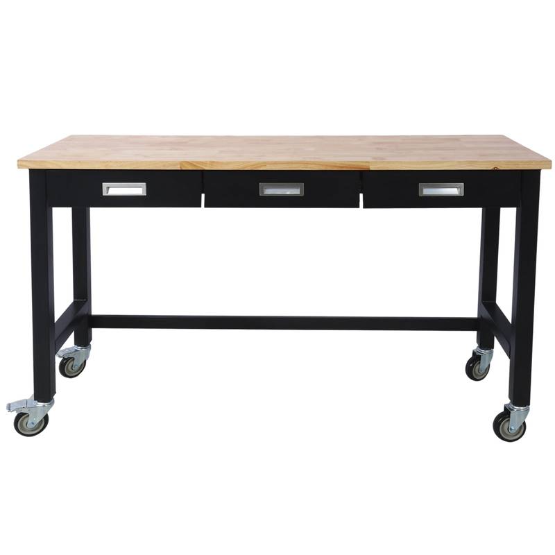 Heavy Duty Bamboo Workbench with Wheels and Storage Drawer
