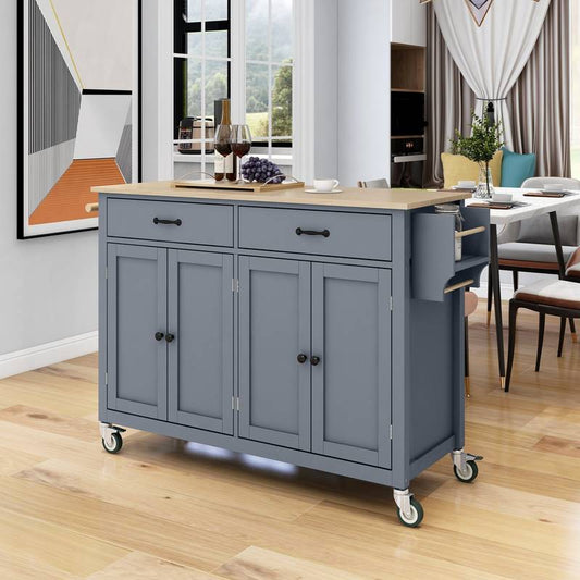 Rolling Kitchen Island with Wood Top and Storage
