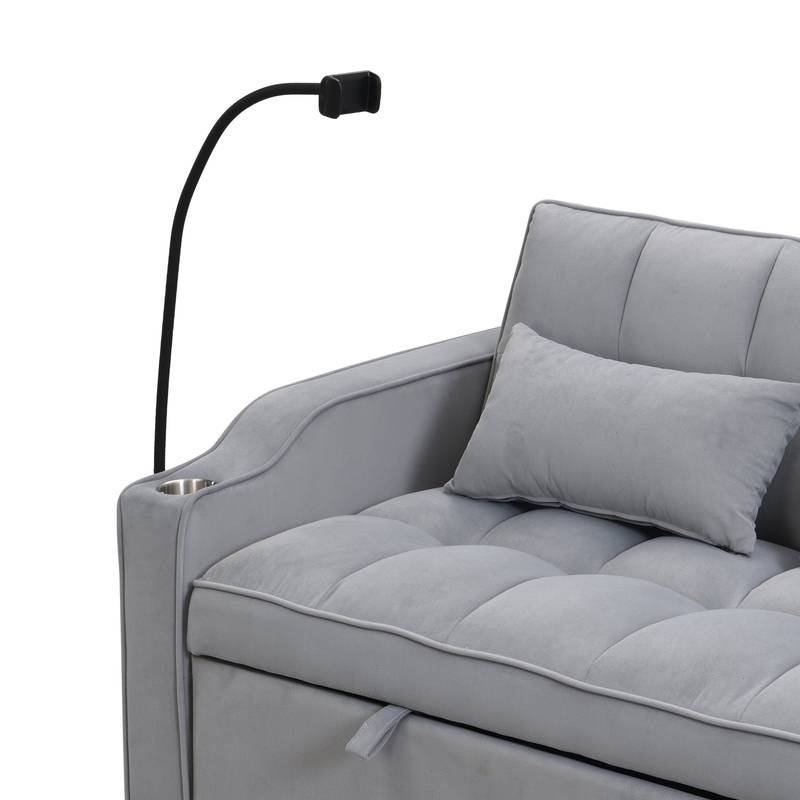 Chic Velvet Convertible Loveseat with Pullout Bed & Reclining Backrest