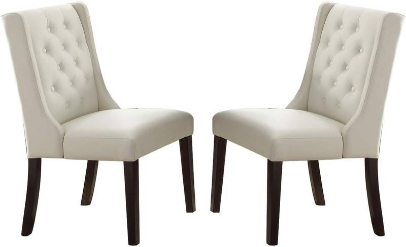 Chic White Tufted Faux Leather Dining Chairs - Set of Two