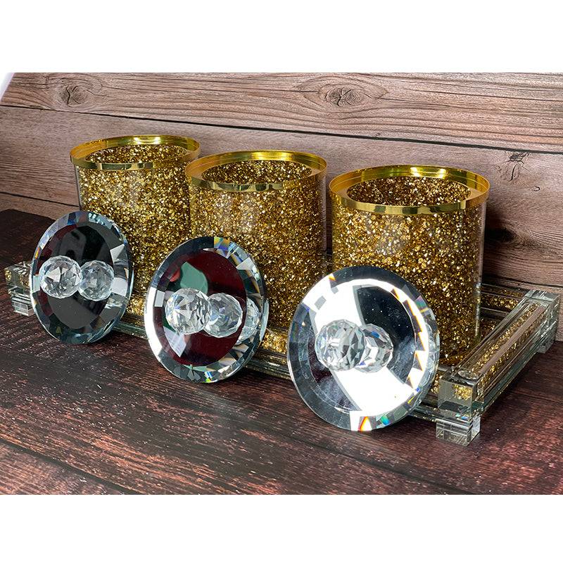 Glamour Canister Set: Tea, Sugar, and Coffee with Sparkling Tray