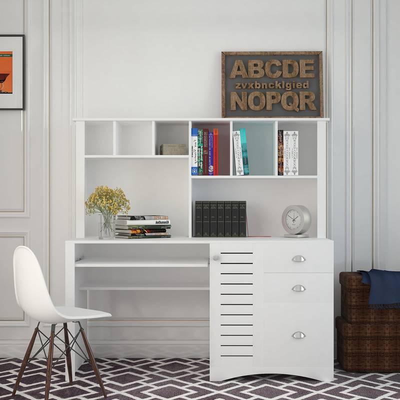Charming White Home Office Desk with Hutch