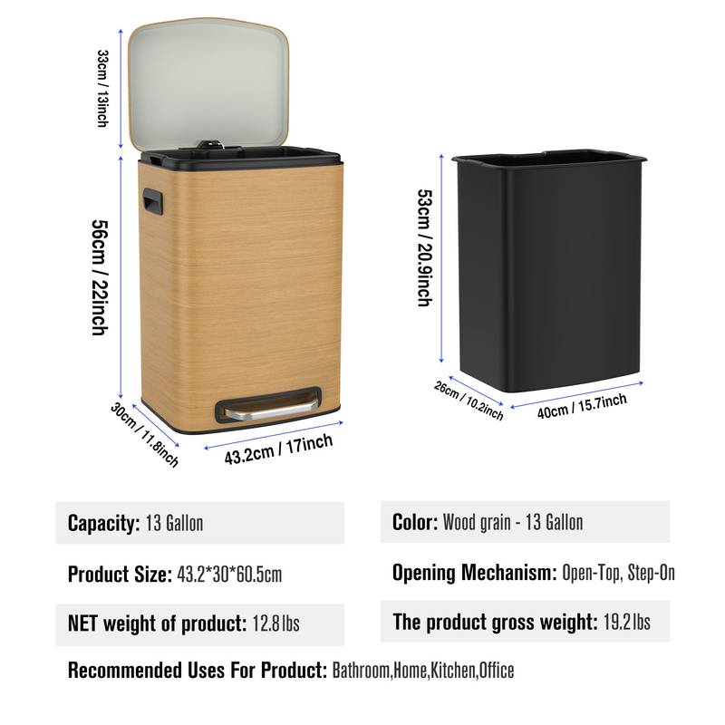 Soft Close Kitchen Trash Can with Wooden Finish