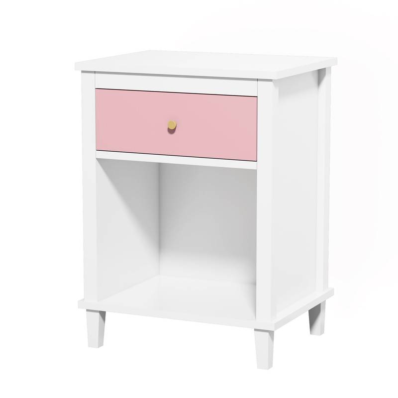 Charming Pink Wooden Nightstand with Shelf & Drawer