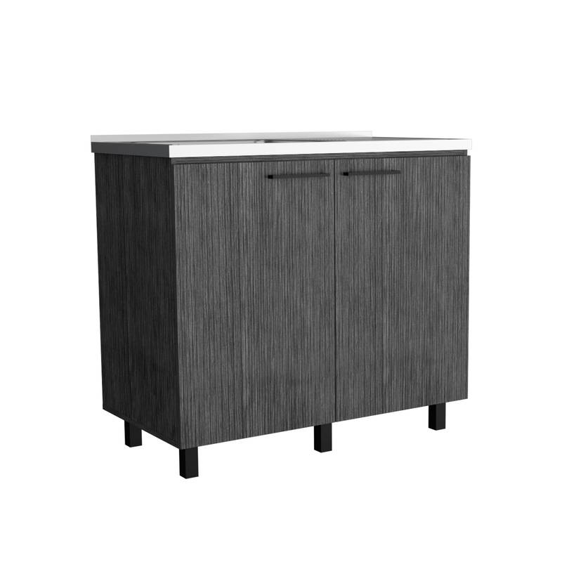 Smoky Oak Utility Cabinet with Stainless Steel Top