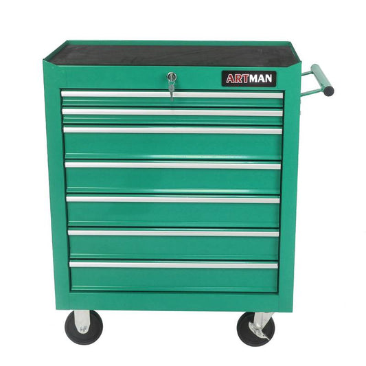 Rolling Green Tool Cart with 7 Drawers