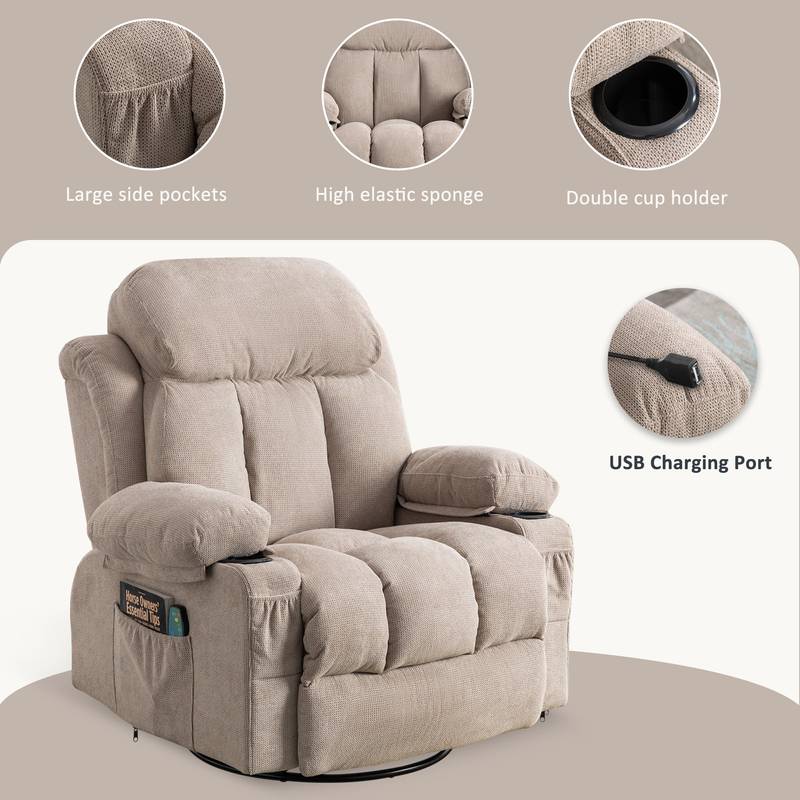 Cozy Heat & Massage Recliner Sofa with USB & Cup Holders