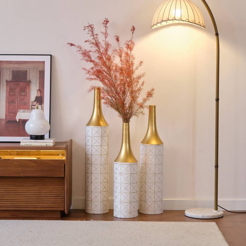 Gorgeous White Metal Vase Trio