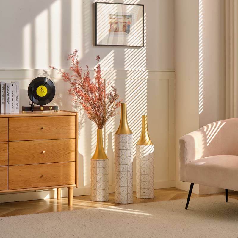 Gorgeous White Metal Vase Trio