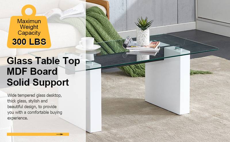 Sleek Glass & White Column Coffee Table
