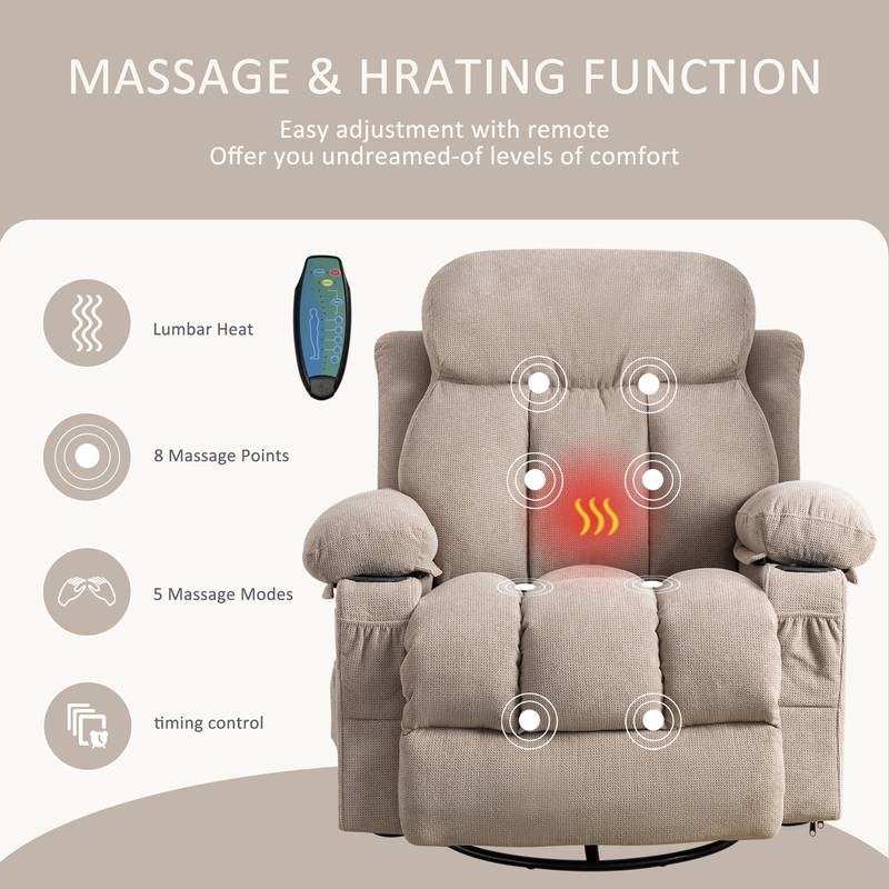 Cozy Heat & Massage Recliner Sofa with USB & Cup Holders
