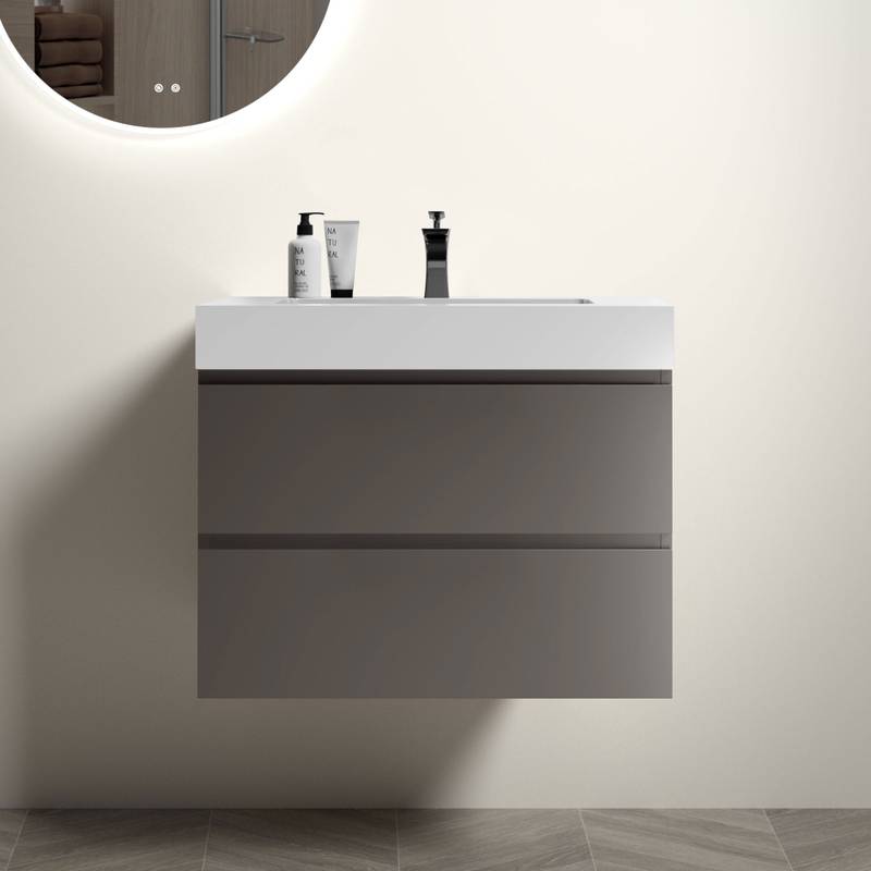 Sleek Gray Wall-Mounted Vanity with Sink