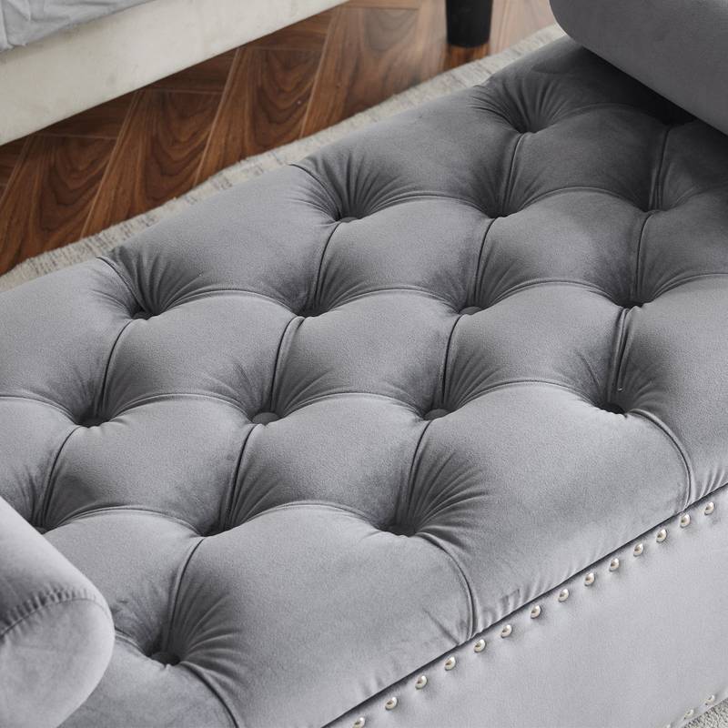 Chic Velvet Storage Bench with Armrests