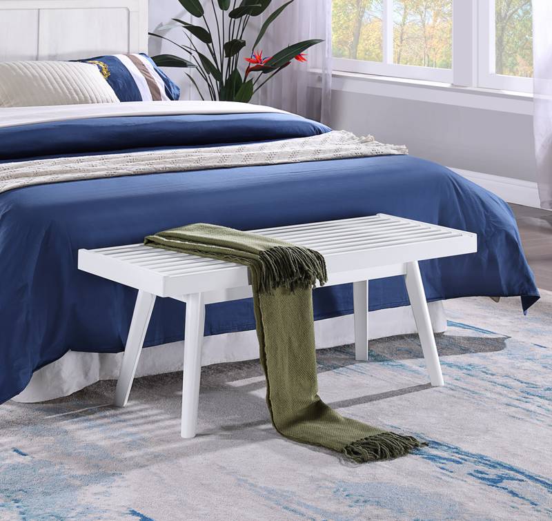 Chic White Slatted Wood Bench