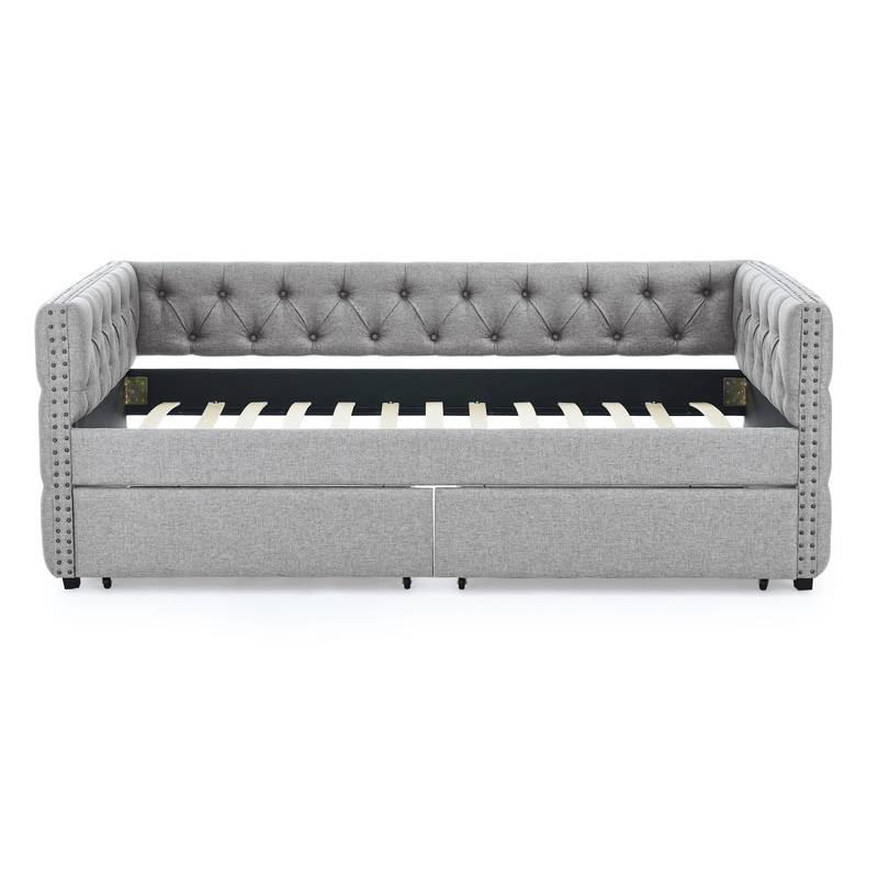 Chic Grey Twin Daybed with Storage Drawers
