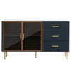 Chic Navy Buffet with Marble Top and Glass Doors