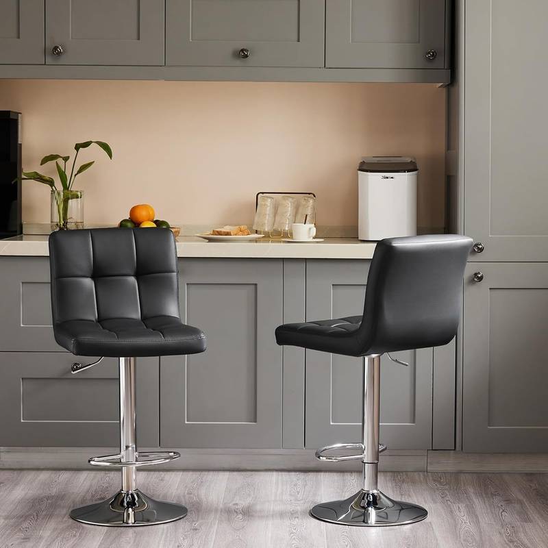 Sleek Swivel Bar Stools - Adjustable Comfort Duo in Black