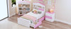 Charming Twin House Bed Set with Storage and Nightstand in Pink and White