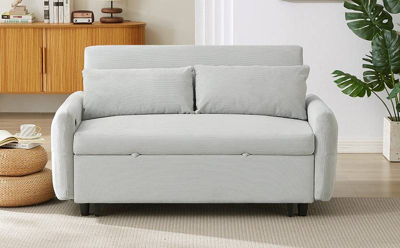 Light Blue Sleeper Sofa with USB Ports and Pillows