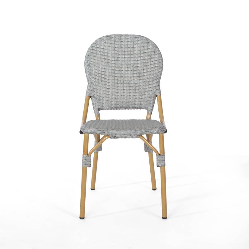 Cozy Bistro Duo: Gray Rattan & Bamboo Chairs
