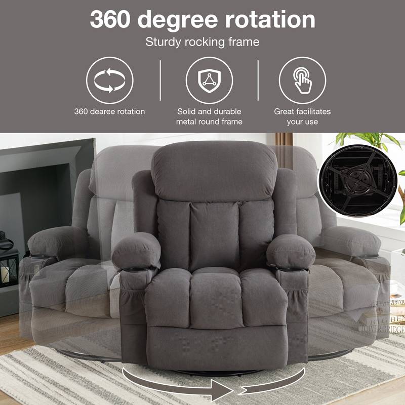 Cozy Heated Massage Recliner with USB and Cup Holders - Grey