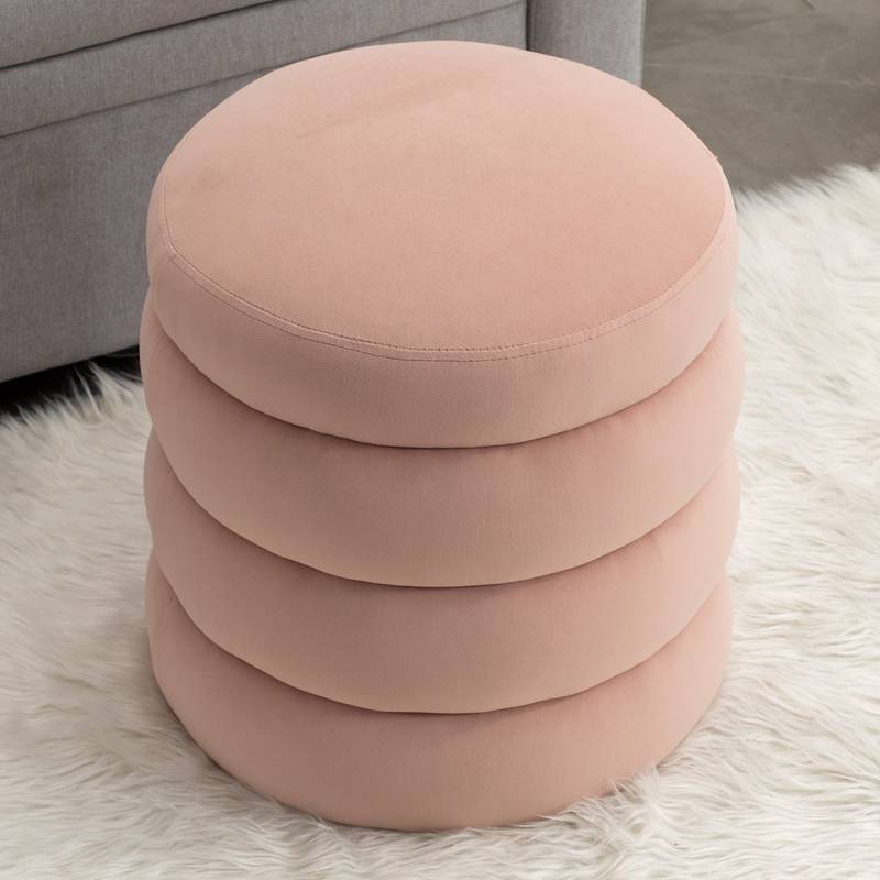 Plush Pink Velvet Round Ottoman