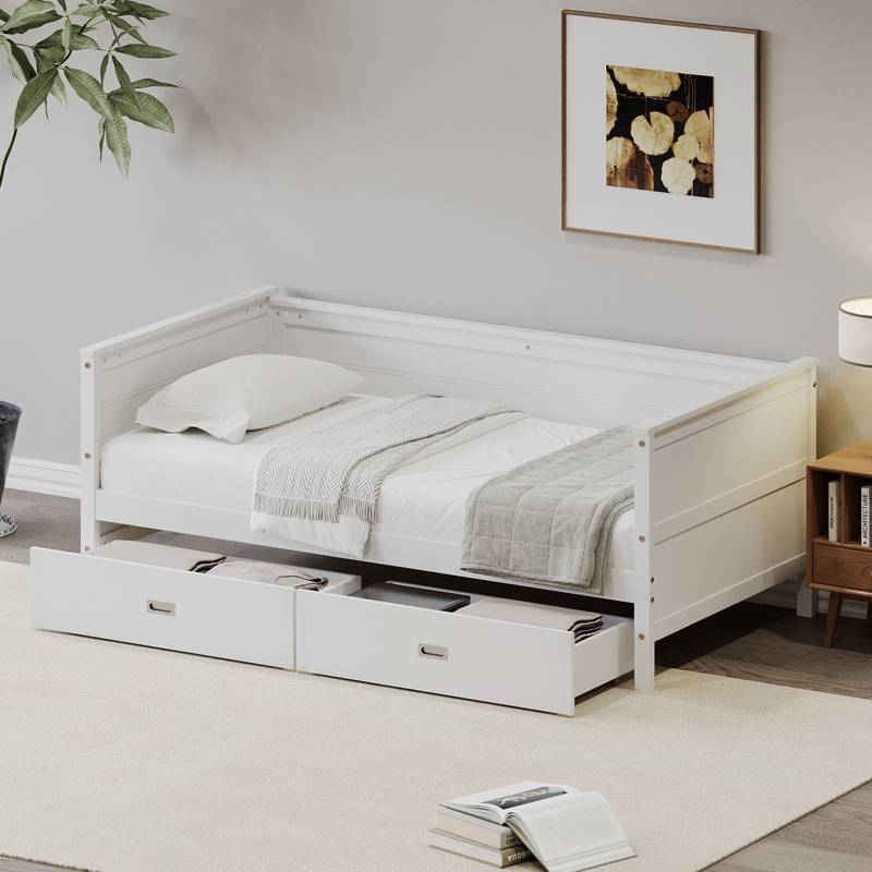 Cozy White Twin Daybed with Storage Drawers
