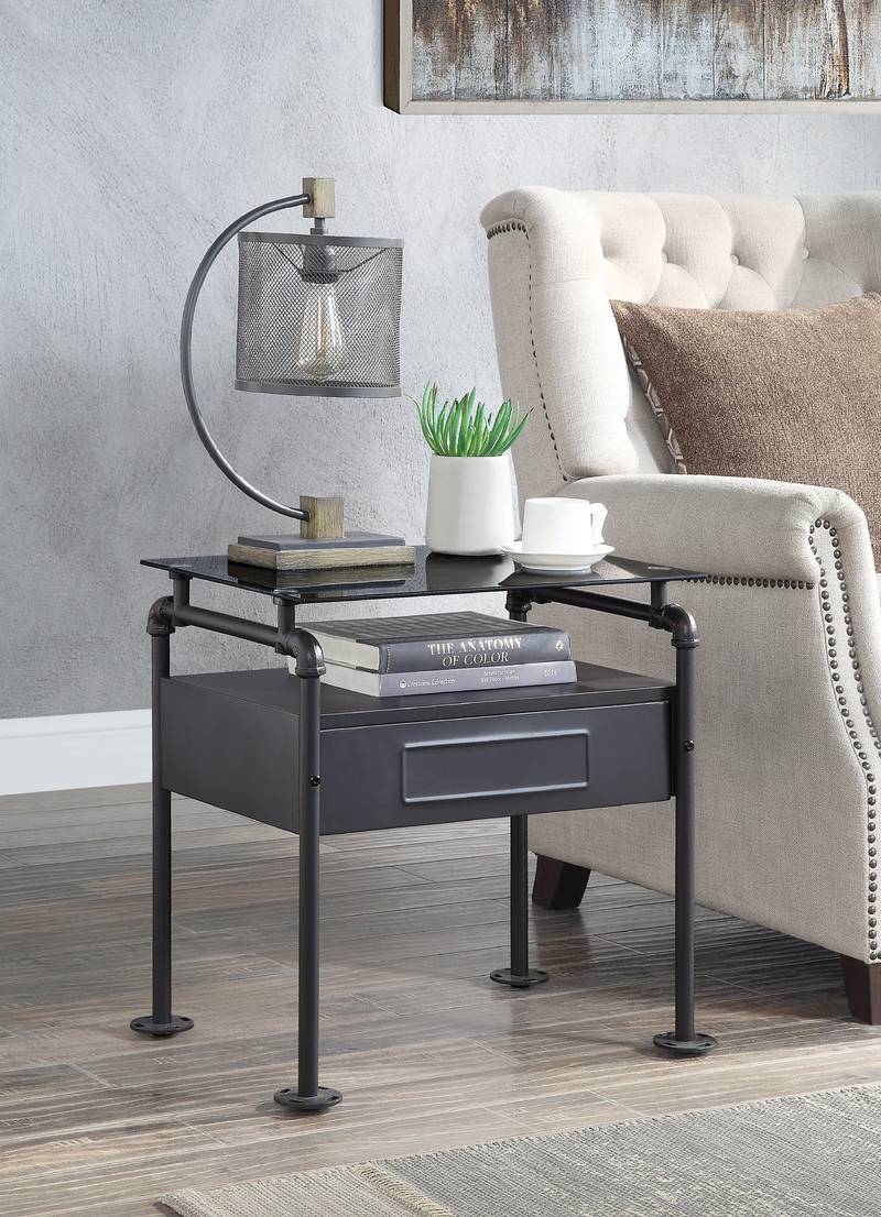 Sandy Gray Glass Nightstand