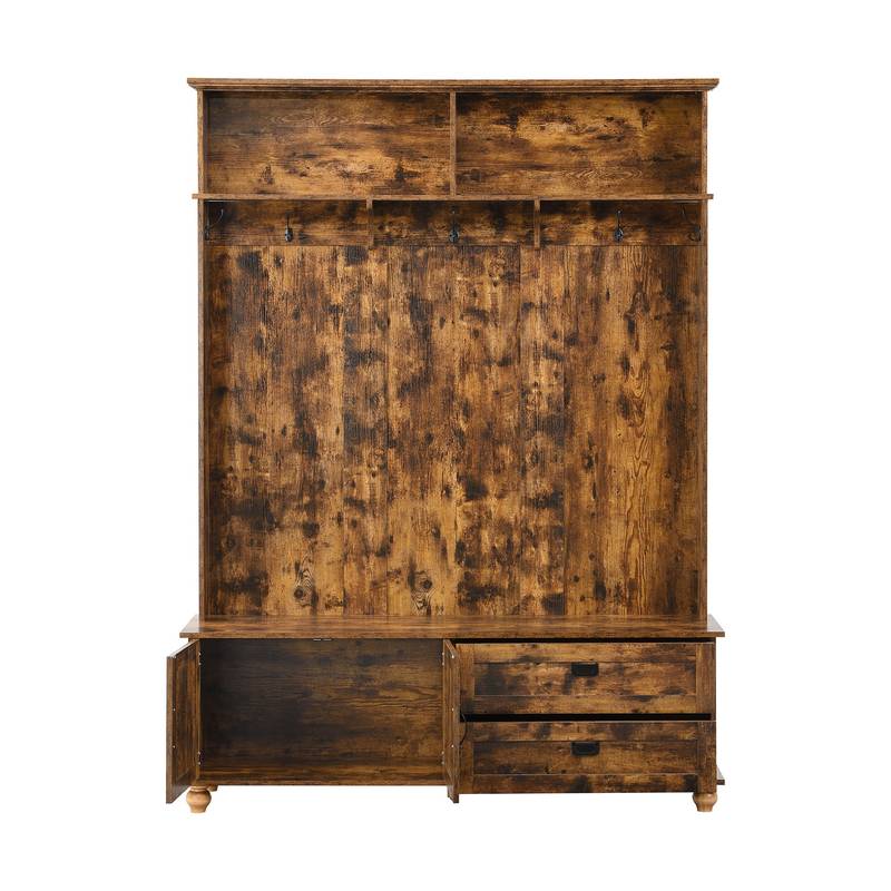 Rustic Charm Hall Tree with Storage and Hooks