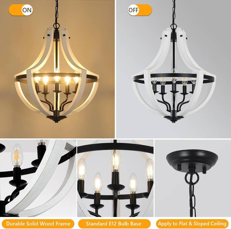 Charming White Wood Chandelier Lights