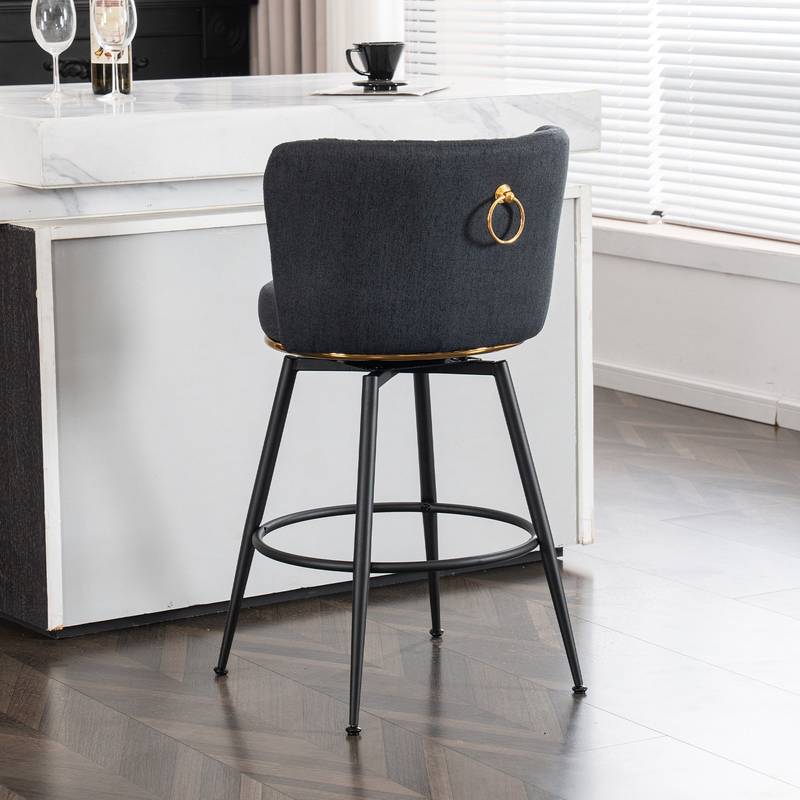 Stylish Gray Swivel Bar Stools with Metal Accents