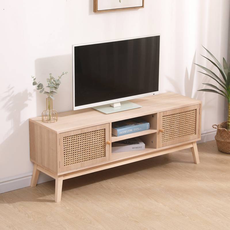 Boho Chic TV Stand - Stylish Rattan Console with Adjustable Shelves