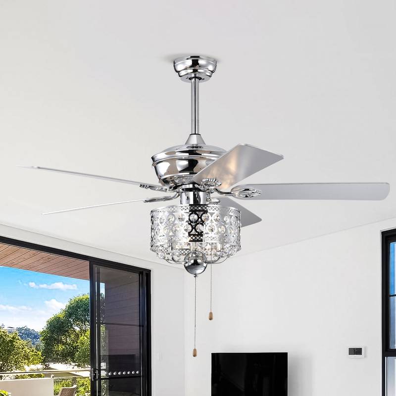 Chic Chrome Ceiling Fan with Pull Chain