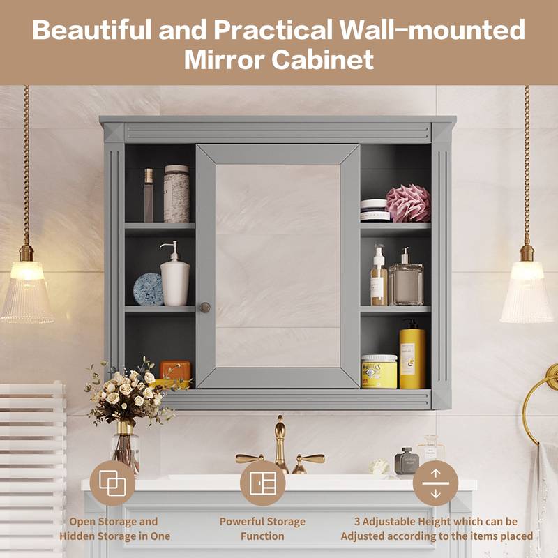 Sleek Wall-Mounted Mirror Cabinet with Open Shelves