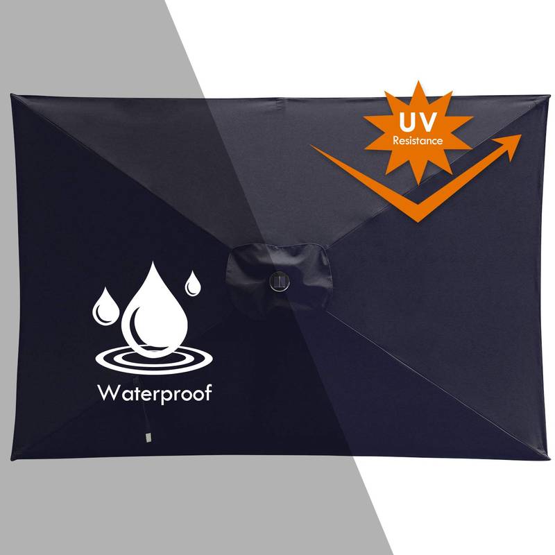 Navy Blue Solar Patio Umbrella with LED Lights