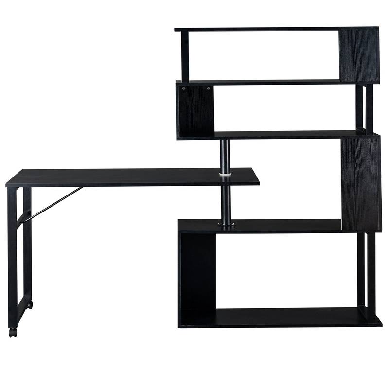 Versatile L-Shaped Home Office Desk with Rolling Bookshelf