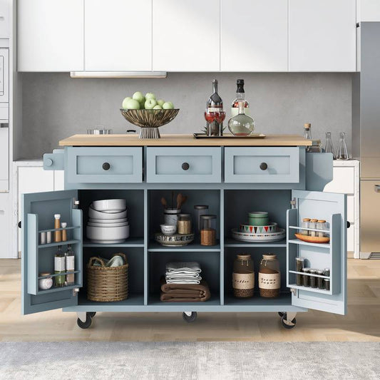 Versatile Rolling Kitchen Island with Drop-Leaf Countertop and Storage