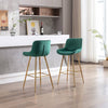 Chic Green Velvet Bar Stools with Gold Legs - Set of Two