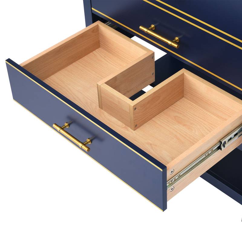 Navy Bliss: Stylish Bathroom Vanity with Open Storage